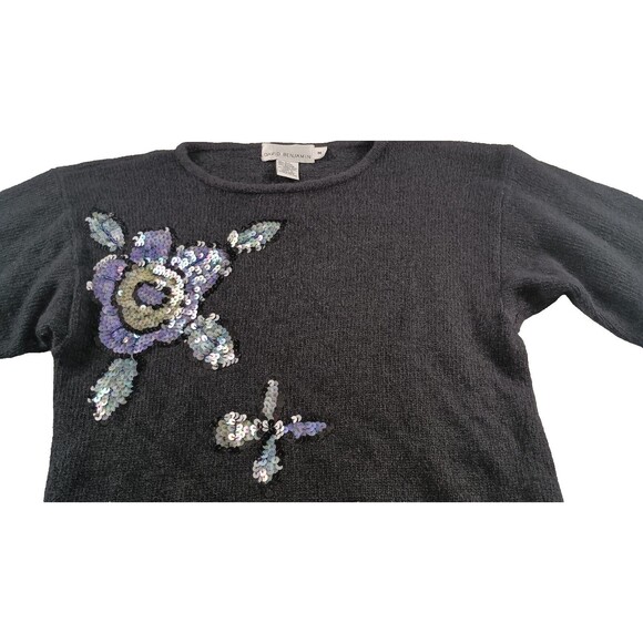Vintage David Benjamin Womens M Sweater Black Blue Purple Sequined Pullover Silk - Picture 2 of 8